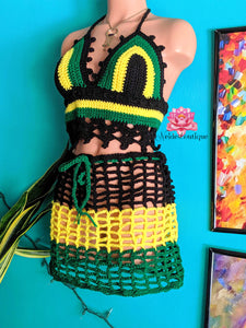 Jamaican outfit Crochet festival outfit, beach cover, bikini top