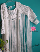 White bohemian fringe top, white crochet long sleeves top,  white fringe crop top