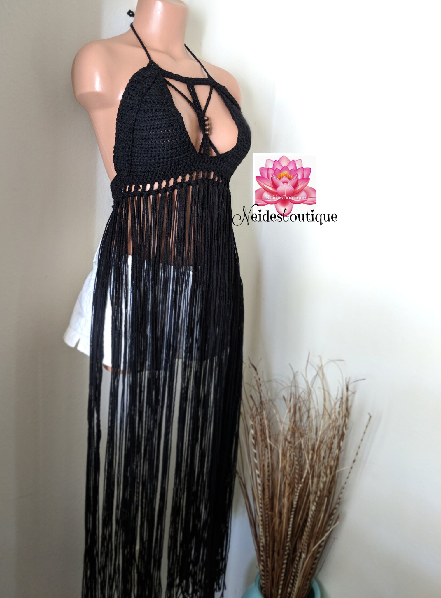 The Butterfly top, Black fringe Crochet bralette, bikini top , crochet –  Neides-Boutique