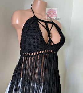 The Butterfly top,  Black fringe Crochet bralette, bikini top , crochet halter top, crochet crop top, Festival color, bohochic, bohemian clothing