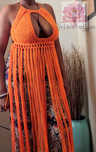 Festival bralette, Pumpkin(orange) color, fringe bralette, crochet Fringe top, festival clothing