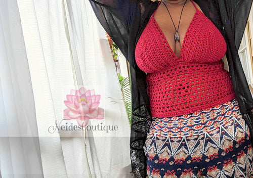 Long Bralette, burgundy color, crochet bralette