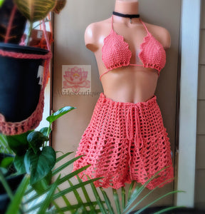 Coral bikini top crochet bikini Scallop edge bikini top, crochet bikini top, beachwear