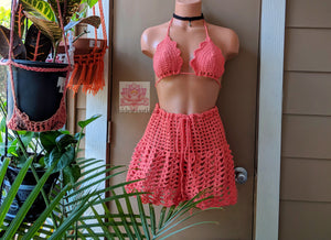 Coral bikini top crochet bikini Scallop edge bikini top, crochet bikini top, beachwear