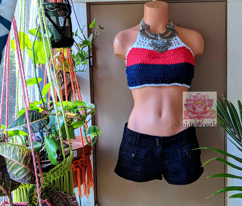 Red white and blue bralette, crochet top