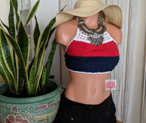 Red white and blue bralette, crochet top