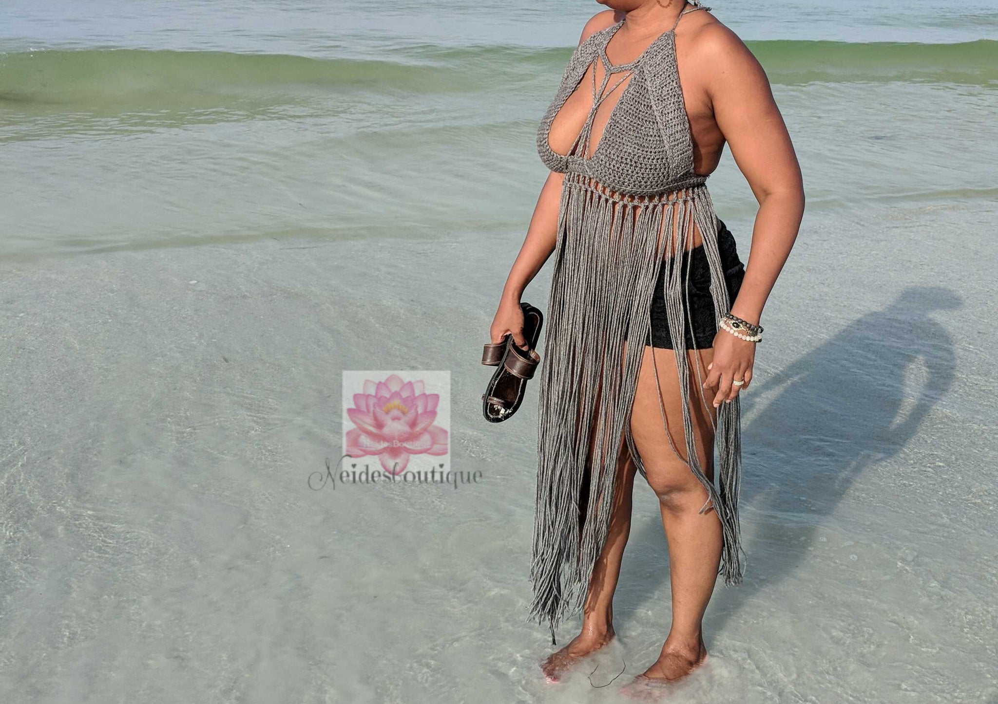 The Butterfly top, Fringe crochet Bralette in Gray, best friend gift, Neides-Boutique The Butterfly top, Fringe crochet Bralette in Gray, best friend gift, Neides-Boutique