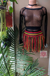 Rasta skirt, Jamaican color skirt, fringe skirt, beach bikini cover