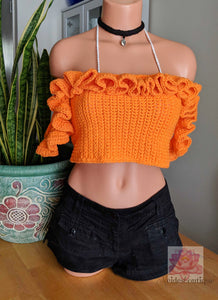 La cubanita top in orange, Crochet bralette, bohemian style
