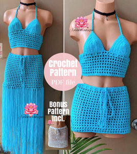 Crochet outfit pattern, Crochet skirt pattern, crochet top pattern, skirt pattern, PDF file, crochet beach skirt pattern, how to crochet, pattern