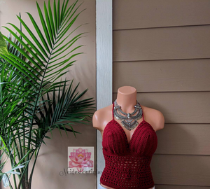 Long Bralette, burgundy color, crochet bralette