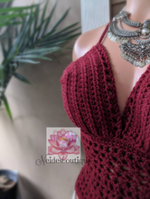 Long Bralette, burgundy color, crochet bralette