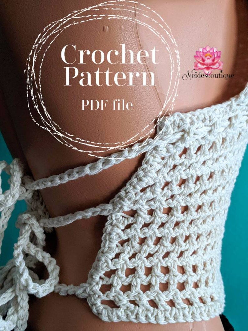 Lacy Crochet Bralette / Crop Top PDF Pattern. Halter Festival Top