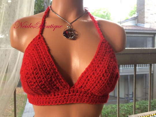 Women Bikini Crop Top Crochet Boho Bralette Halter Camiitted Bra