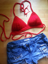 Crochet bralette, Red bikini, crochet halter top, crochet crop top, bohemian clothing, bohochic, women festival clothing,Spring,