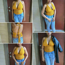Golden yellow crop top Pattern, boho halter top pattern, crochet top pattern,
