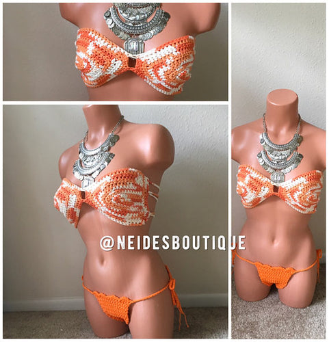 Bikini top crochet bikini orange bikini cotton crochet beachwear bikini beach cover up Brazilian Caribbean bathing suit