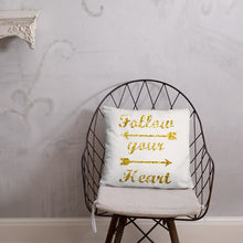 Follow your heart pillow, gold decor pillow, Basic Pillow
