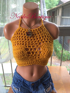 Crochet bralette, Mustard bikini, crochet halter top, crochet crop top, yellow color, bohemian clothing, bohochic, women festival clothing