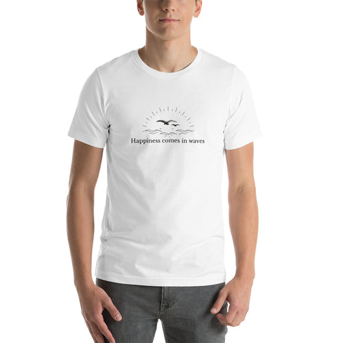 Happiness comes in waves shirt, vacation shirt, beach shirt, birds and ocean shirt,Short-Sleeve Unisex T-Shirt